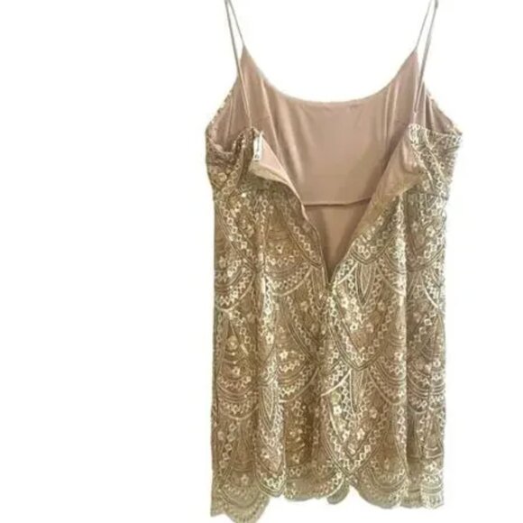 Here Comes The Sun Gold Sequin Mini Dress Boho Babydoll Fairycore Party Glam USA - Picture 15 of 16